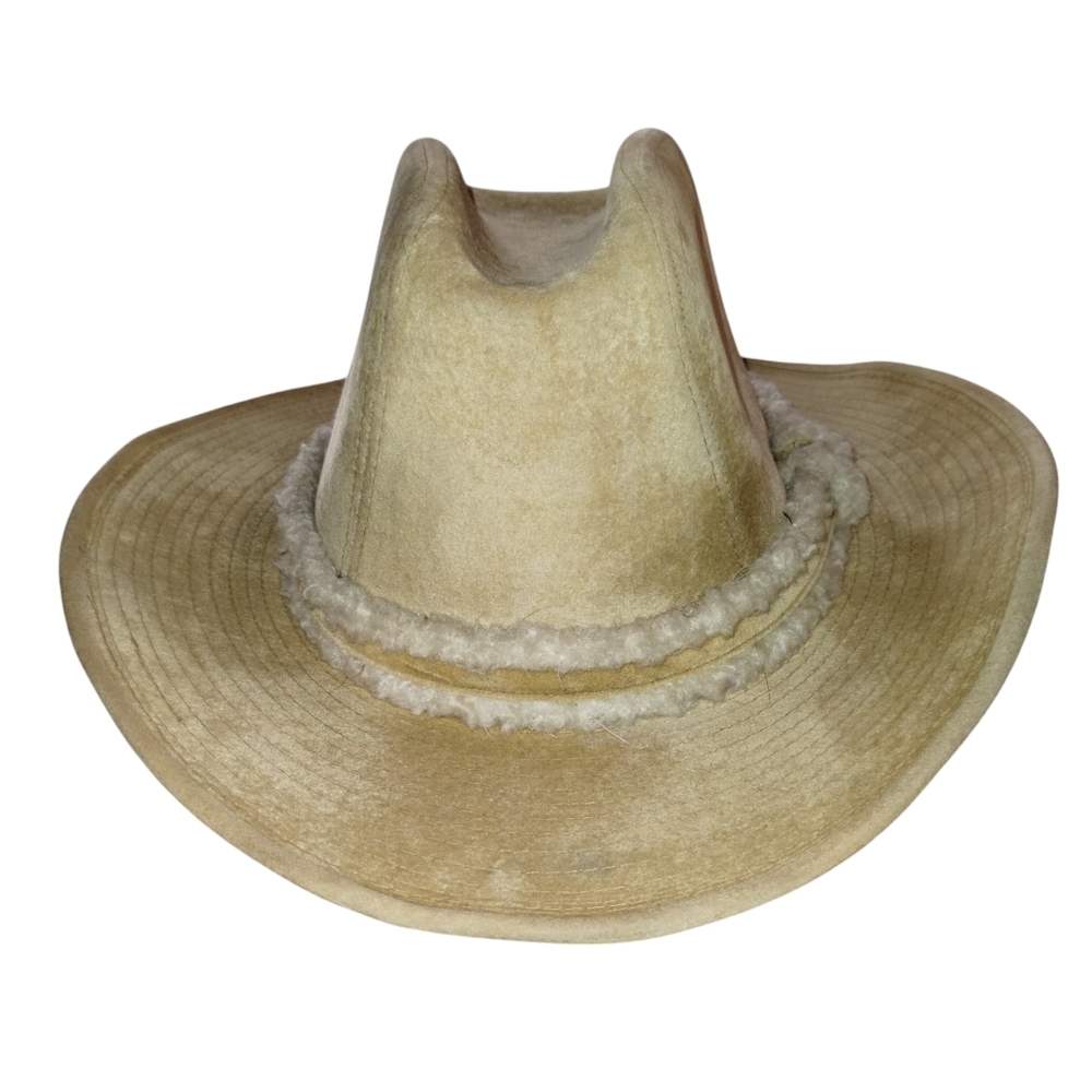 Vintage GW cowgirl hat, faux suede, tan with fleece band Halloween